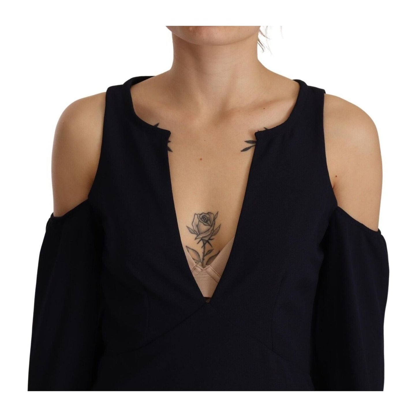 Twinset Black Long Sleeves Open Shoulder A-line Dress Twinset