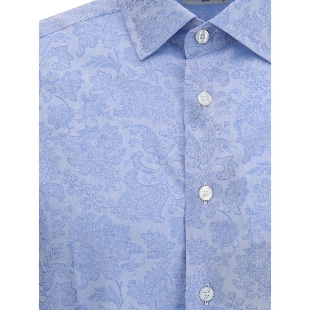 Etro Light Blue Cotton Pattern Shirt Etro