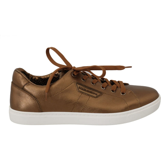 Dolce & Gabbana Gold Leather Mens Casual Sneakers Dolce & Gabbana