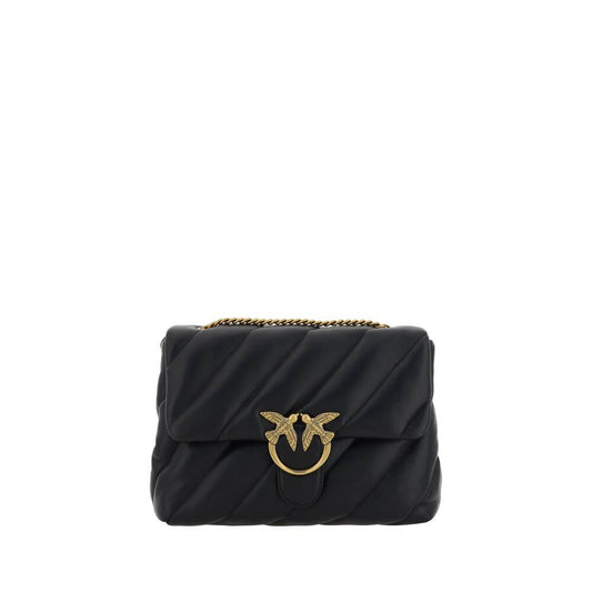 PINKO Black Calf Leather Bos Taurus Shoulder Bag