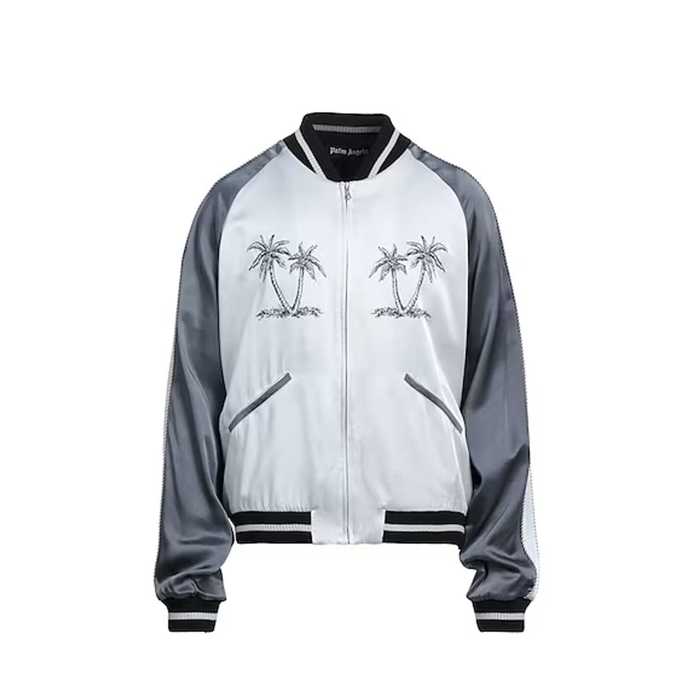 Palm Angels Gray Acetate Bomber 1728,75611013280,Bombers - Jackets & Coats - Clothing,Clothing,Gray,Jackets & Coats - Clothing,L,Men,New with tags,Palm Angels,XL