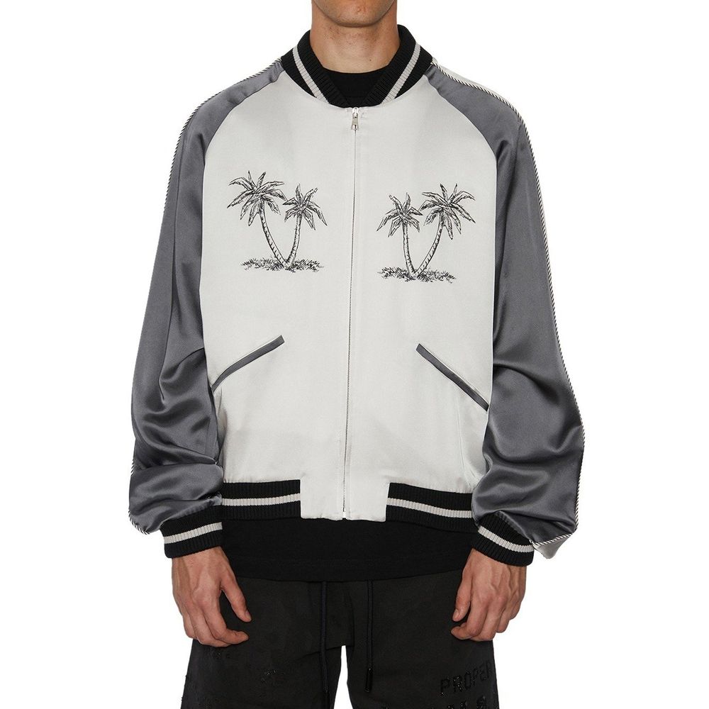 Palm Angels Gray Acetate Bomber 1728,75611013280,Bombers - Jackets & Coats - Clothing,Clothing,Gray,Jackets & Coats - Clothing,L,Men,New with tags,Palm Angels,XL