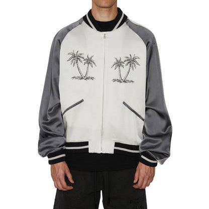 Palm Angels Gray Acetate Bomber 1728,75611013280,Bombers - Jackets & Coats - Clothing,Clothing,Gray,Jackets & Coats - Clothing,L,Men,New with tags,Palm Angels,XL