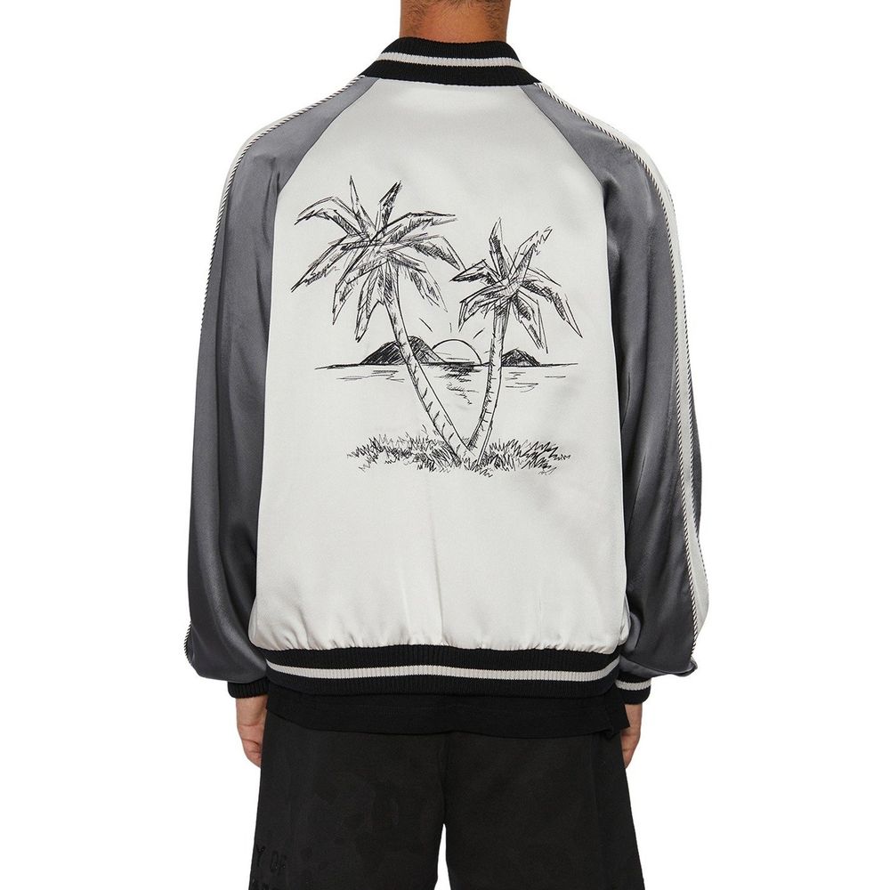 Palm Angels Gray Acetate Bomber 1728,75611013280,Bombers - Jackets & Coats - Clothing,Clothing,Gray,Jackets & Coats - Clothing,L,Men,New with tags,Palm Angels,XL