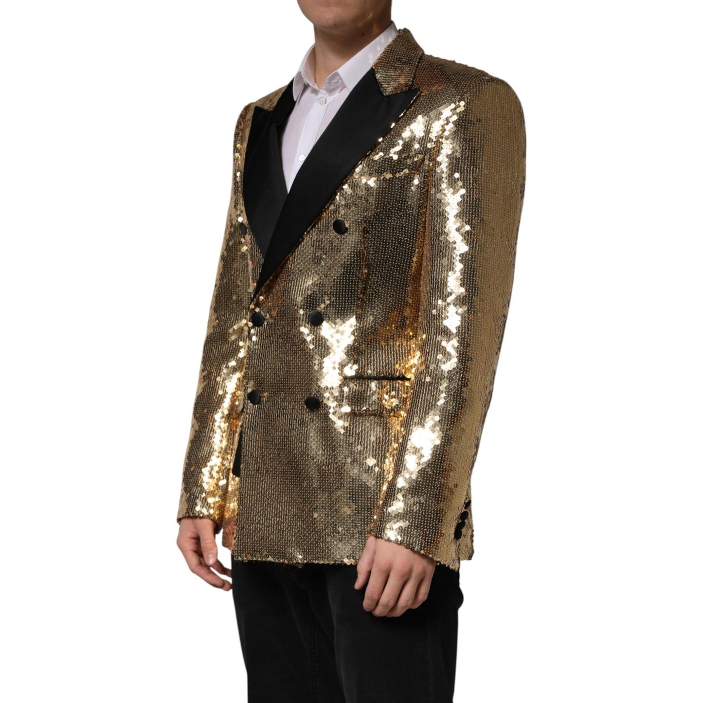 Dolce & Gabbana Gold Sequined Double Breasted Jacket Blazer