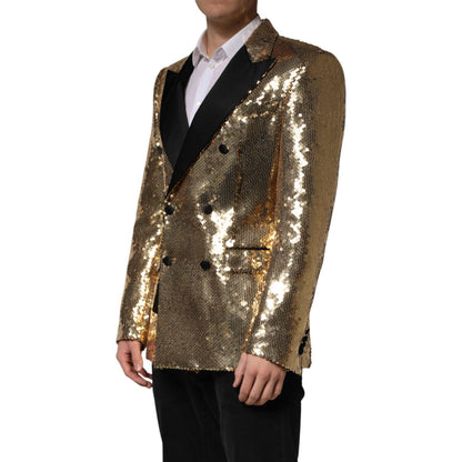 Dolce & Gabbana Gold Sequined Double Breasted Jacket Blazer
