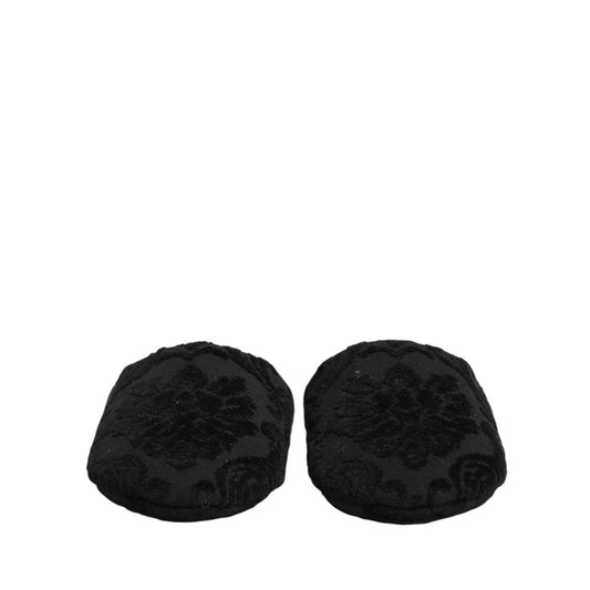 Dolce & Gabbana Black Logo Embroidered Slippers Flats Shoes