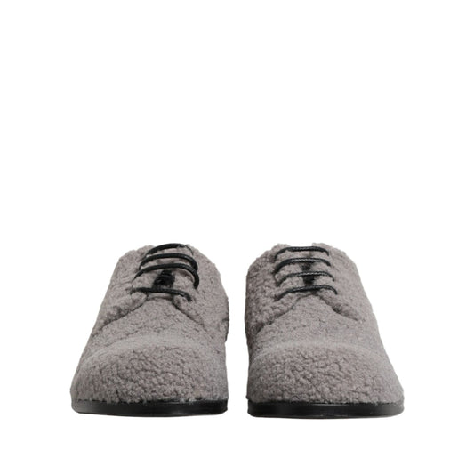 Dolce & Gabbana Gray Fleece Lace Up Men Derby Dress Shoes