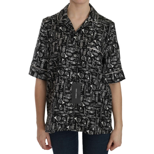 Dolce & Gabbana Musical Instrument Silk Collared Top Dolce & Gabbana