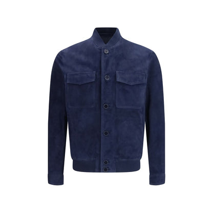 Salvatore Santoro Blue Calf Leather Bos Taurus Shell Jacket 1728,72470364320,Blue,Clothing,IT48 | M,IT50 | L,IT52 | XL,Jackets & Coats - Clothing,Men,New with tags,Salvatore Santoro,Shell Jackets - Jackets & Coats - Clothing