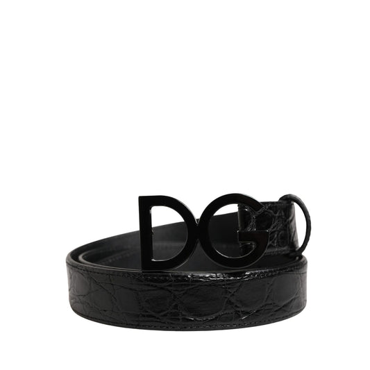 Dolce & Gabbana Men Black Exotic Leather Logo Buckle Belt