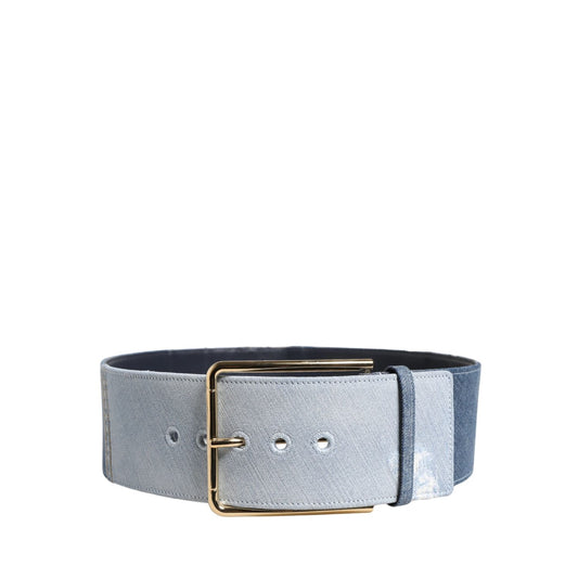 Dolce & Gabbana Blue Two Tone Denim Gold Metal Buckle Belt