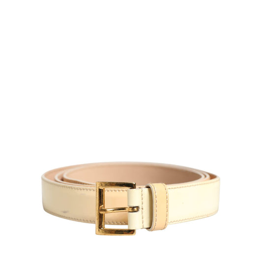 Prada Beige Leather Logo Waist Women Gold Metal Buckle Belt