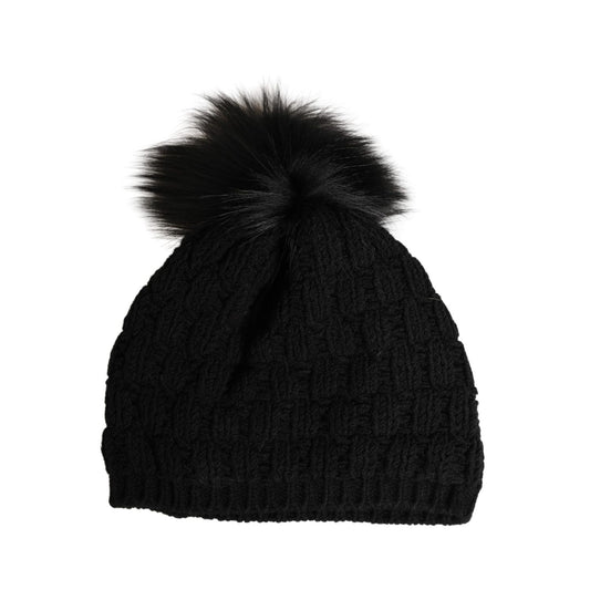 Dolce & Gabbana Black Acrylic Knitted Fur Winter Beanie