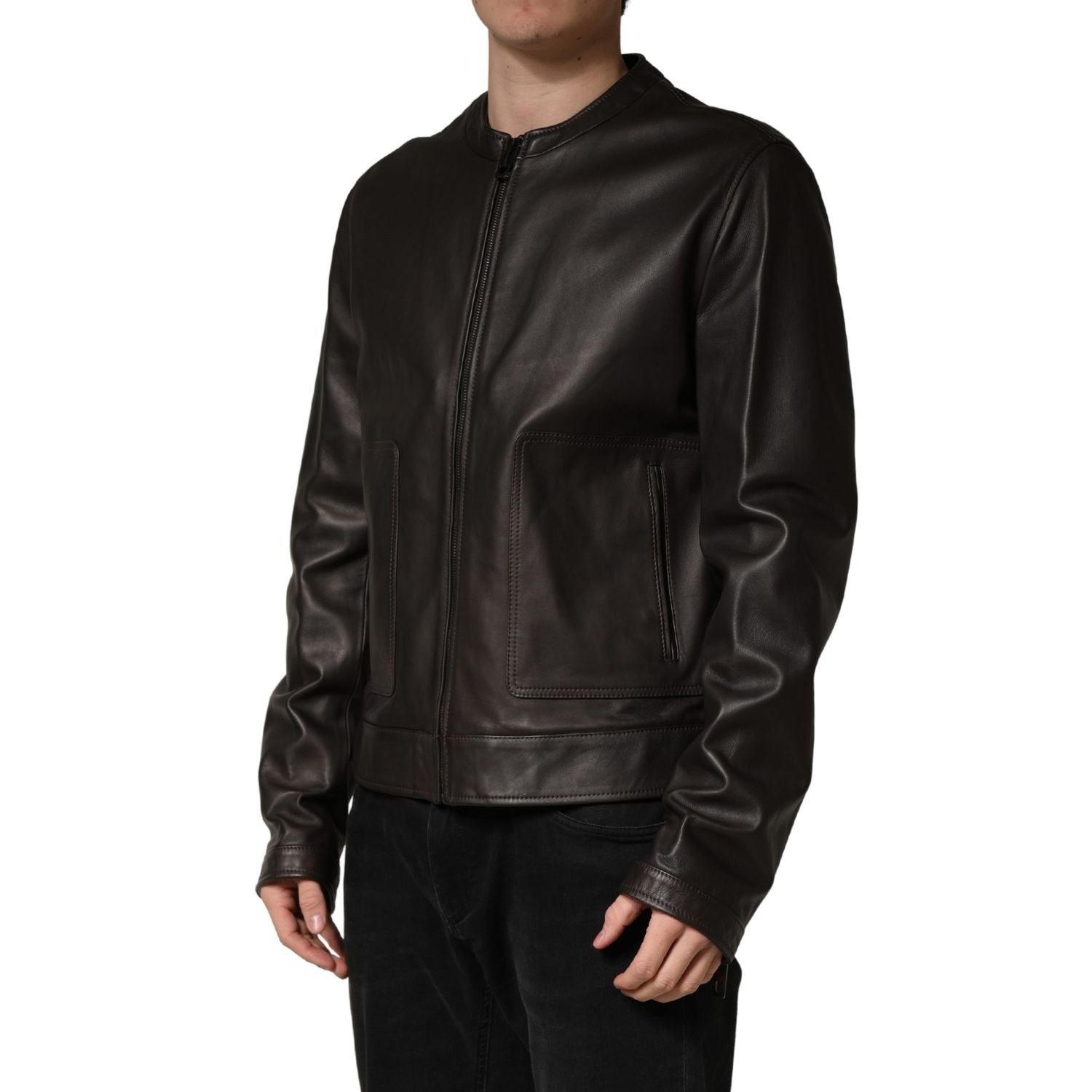 Dolce & Gabbana Black LambskinLeather Full Zip Biker Jacket