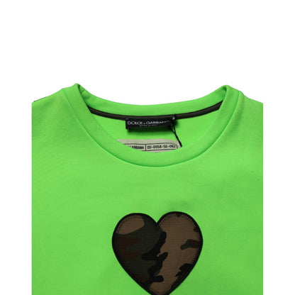 Dolce & Gabbana Green Patchwork Heart Men Sweatshirt Sweater