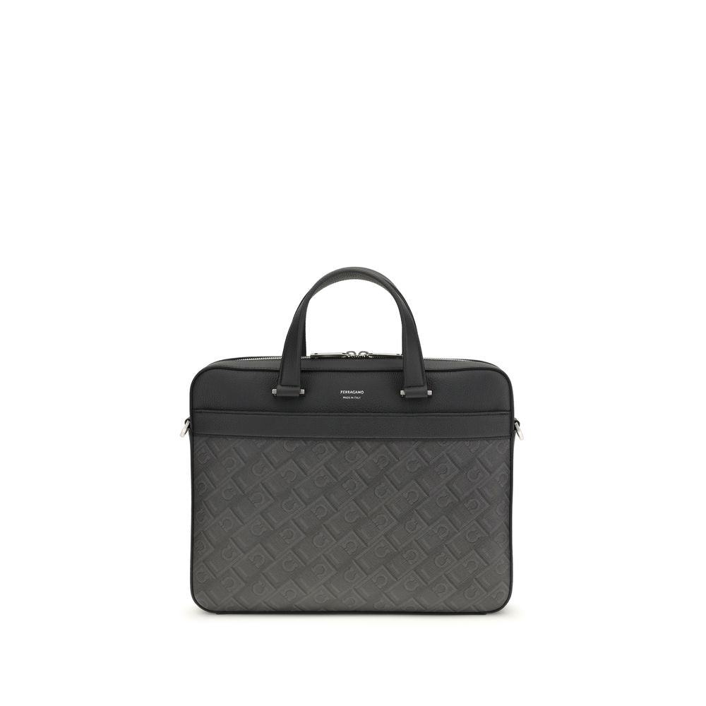 Ferragamo Gray Calf Leather Bos Taurus Briefcase 1728,72470364320,Bags,Briefcases - Bags,Ferragamo,Gray,Men,New with tags