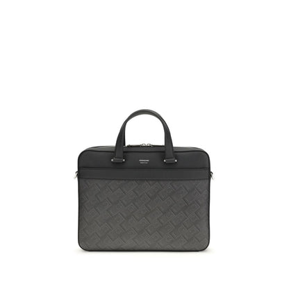 Ferragamo Gray Calf Leather Bos Taurus Briefcase 1728,72470364320,Bags,Briefcases - Bags,Ferragamo,Gray,Men,New with tags