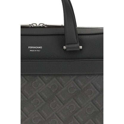 Ferragamo Gray Calf Leather Bos Taurus Briefcase 1728,72470364320,Bags,Briefcases - Bags,Ferragamo,Gray,Men,New with tags