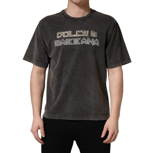 Dolce & Gabbana Gray Logo Embellished Men Crew Neck T-shirt