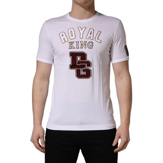 Dolce & Gabbana White DG King Royal Crew Neck Cotton  T-shirt