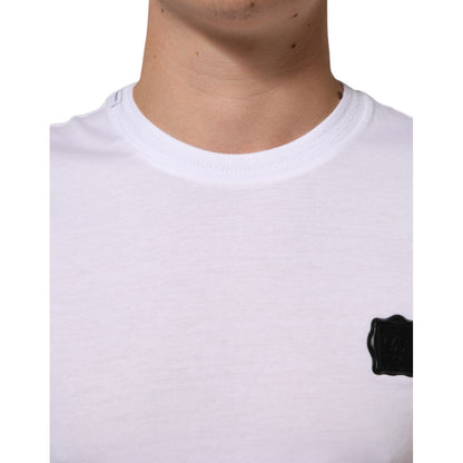 Dolce & Gabbana White Logo Patch Cotton Crew Neck T-shirt