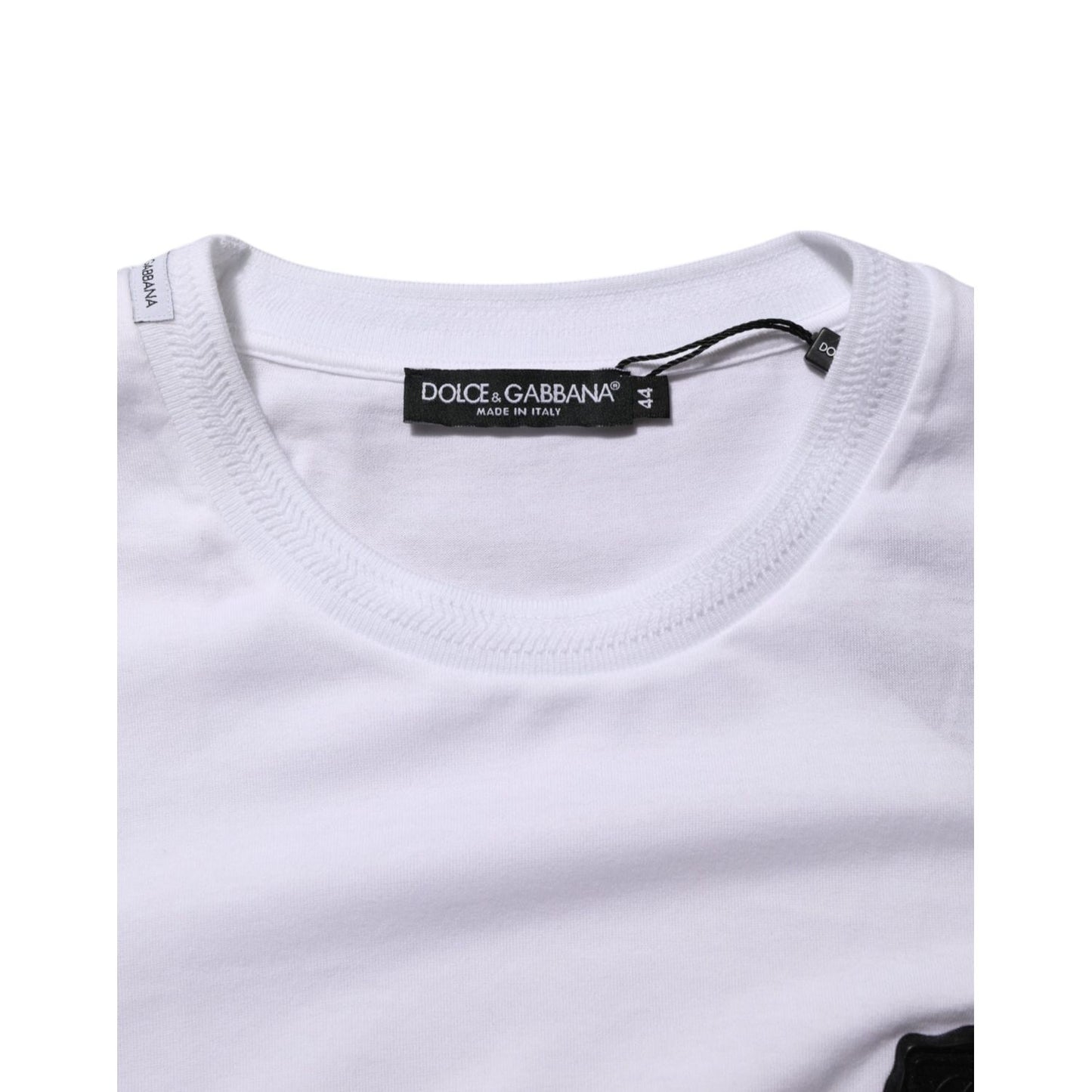 Dolce & Gabbana White Logo Patch Cotton Crew Neck T-shirt