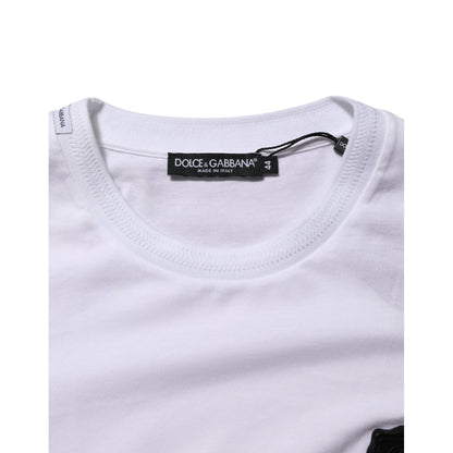 Dolce & Gabbana White Logo Patch Cotton Crew Neck T-shirt