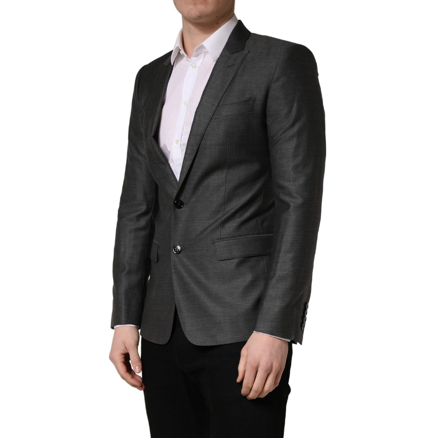 Dolce & Gabbana Dark Gray Wool Slim Fit Coat Jacket Blazer