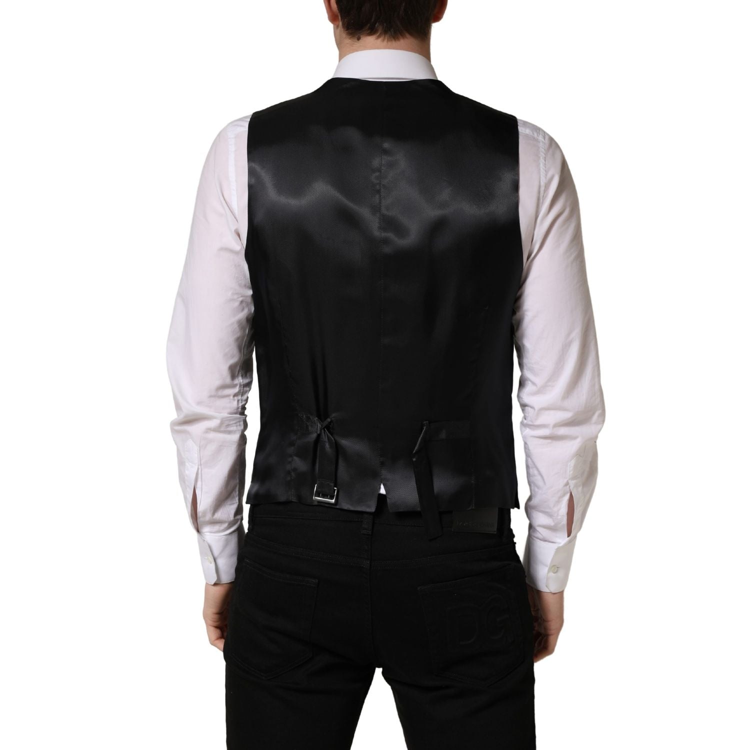 Dolce & Gabbana Black Wool Single Breasted Waistcoat Vest