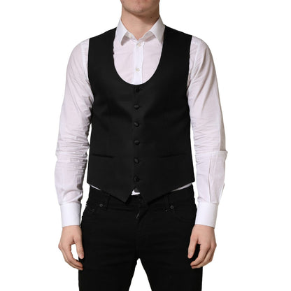 Dolce & Gabbana Black Wool Single Breasted Waistcoat Vest