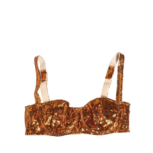 Dolce & Gabbana Gold Sequined Nyon Balconnet Bra Underwear