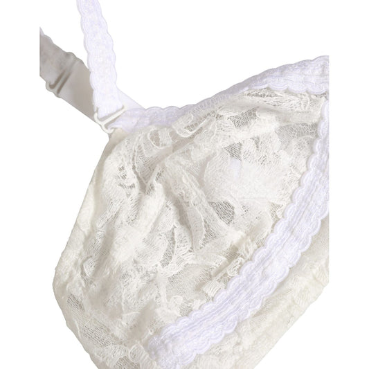 Dolce & Gabbana White Cotton Lace Wireless Soft Cup Bra Underwear