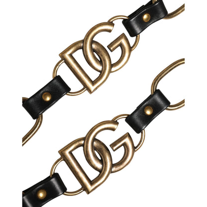 Dolce & Gabbana Black Leather Gold Chain Bag Accessory Shoulder Strap