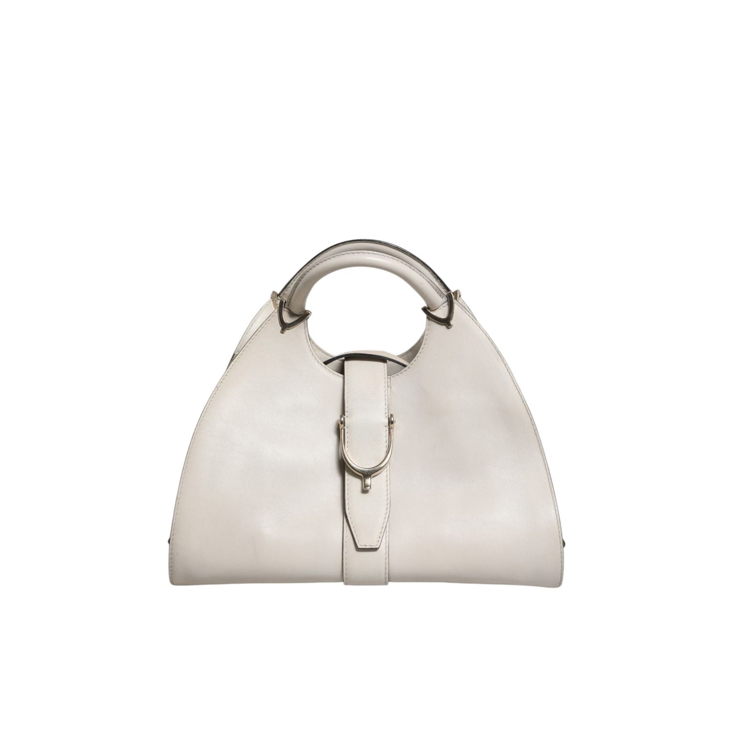 Gucci White Leather Stirrup Top Handle Bag