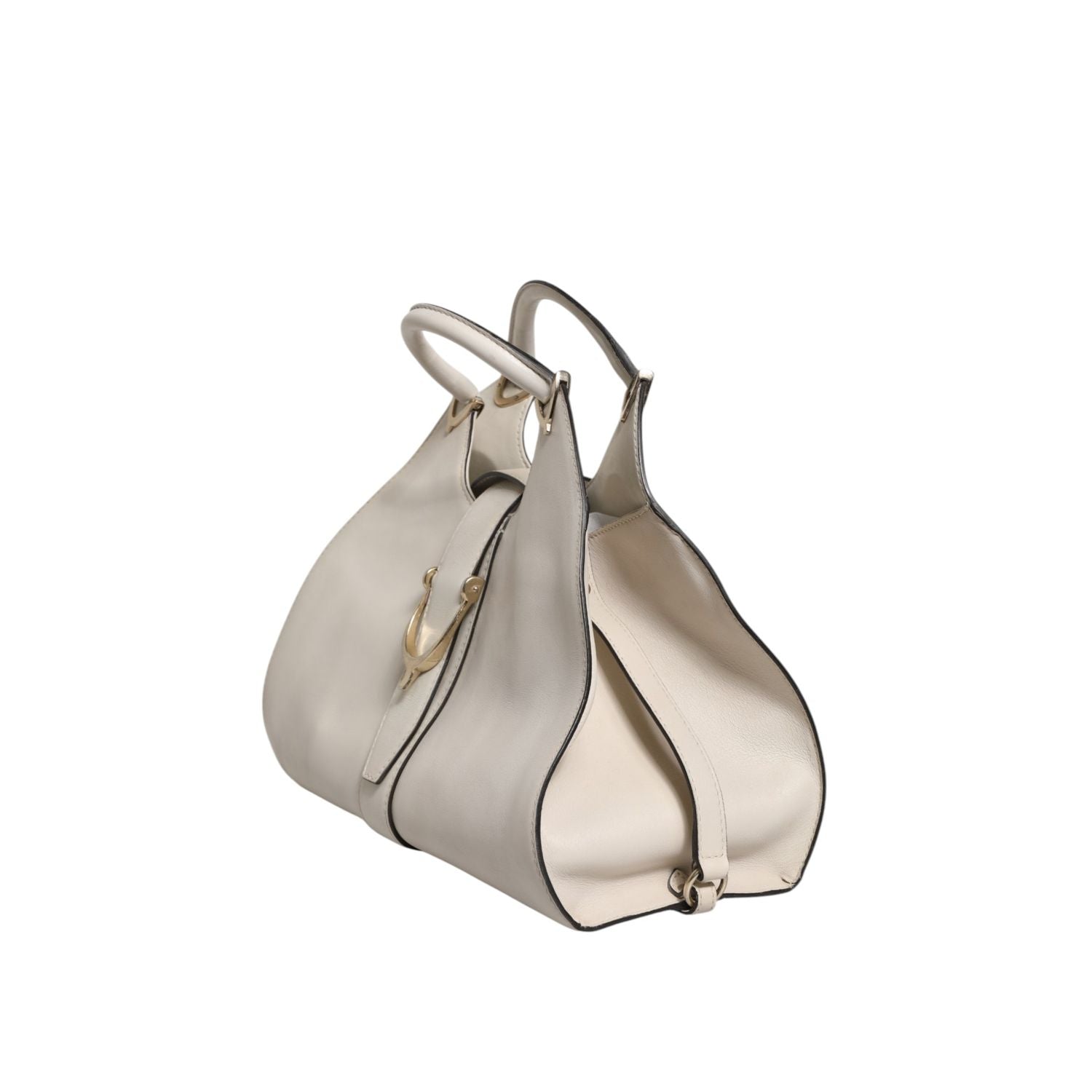 Gucci White Leather Stirrup Top Handle Bag