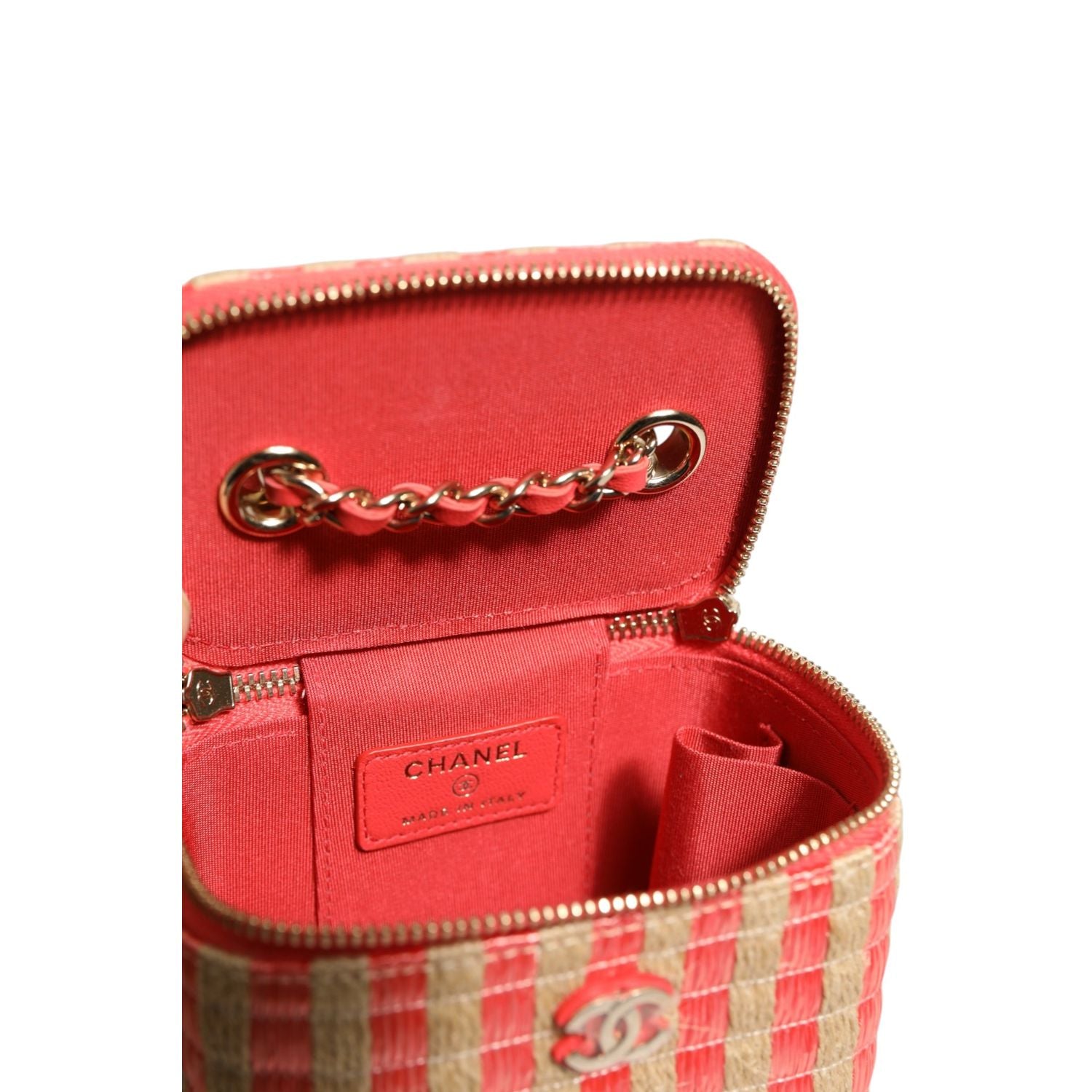 Chanel Raffia Jute Striped Mini Vanity Case