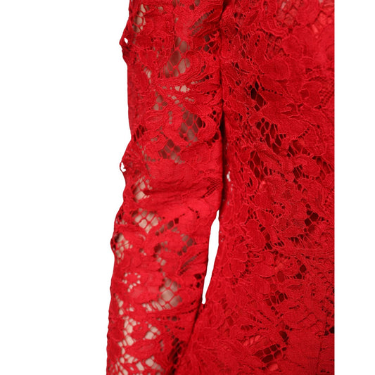 Dolce & Gabbana Red Lace Floral Embroidery Long Sleeves Top