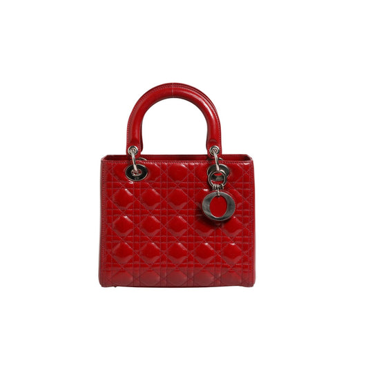 Christian Dior Cherry Red Patent Leather Cannage Quilting Small Lady Dior Bag