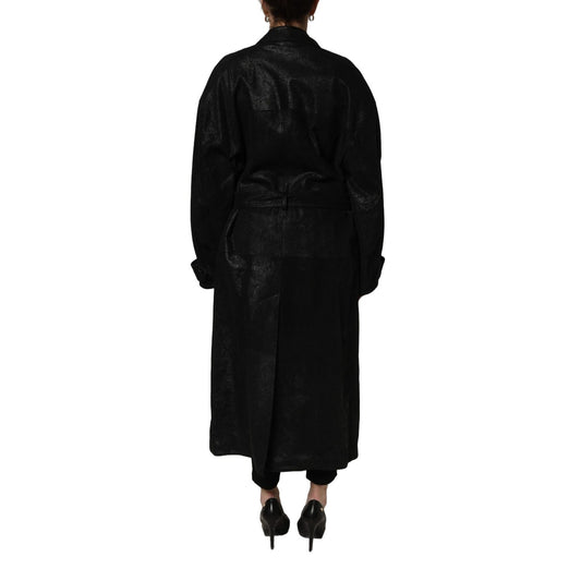 Dolce & Gabbana Black Belted Sheepskin Trench Coat Jacket
