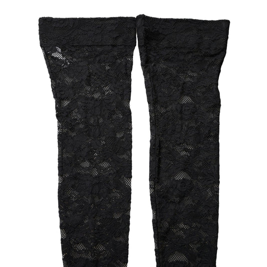 Dolce & Gabbana Black Floral Lace Thigh High Stockings Socks