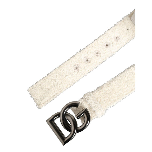 Dolce & Gabbana White Cotton Fleece DG Logo Metal Buckle Belt