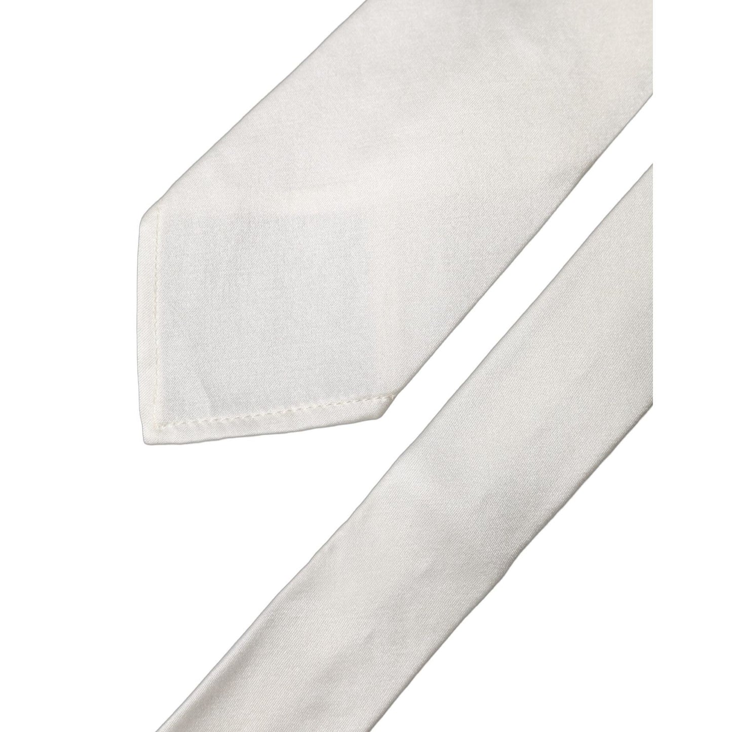 Dolce & Gabbana White Solid Silk Blend Adjustable Men Tied Necktie Tie