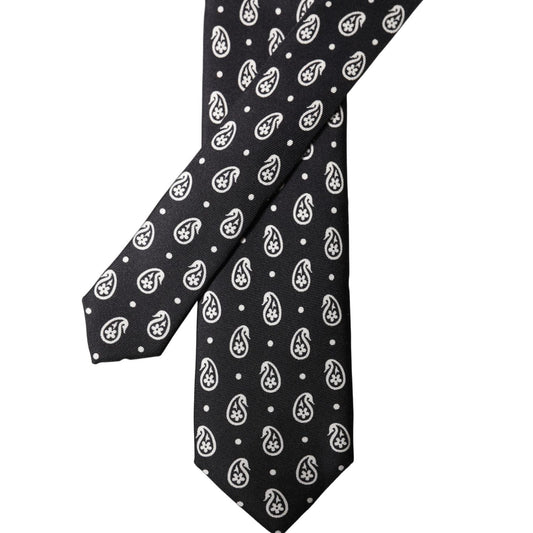 Dolce & Gabbana Black Paisley 100% Silk Adjustable Men Tied Necktie Tie