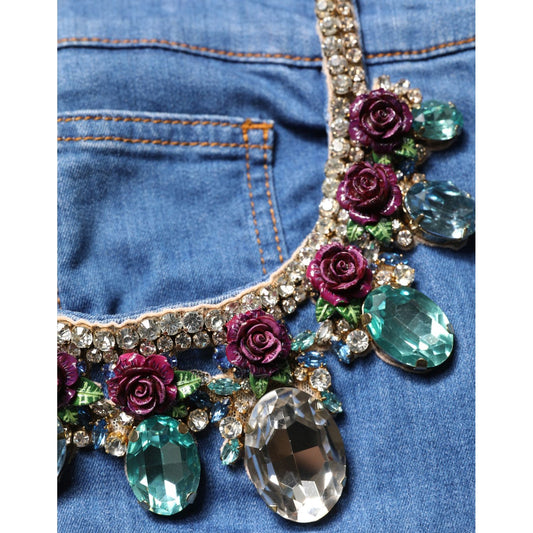 Dolce & Gabbana Blue Cotton Embellished BermudaDenim Shorts