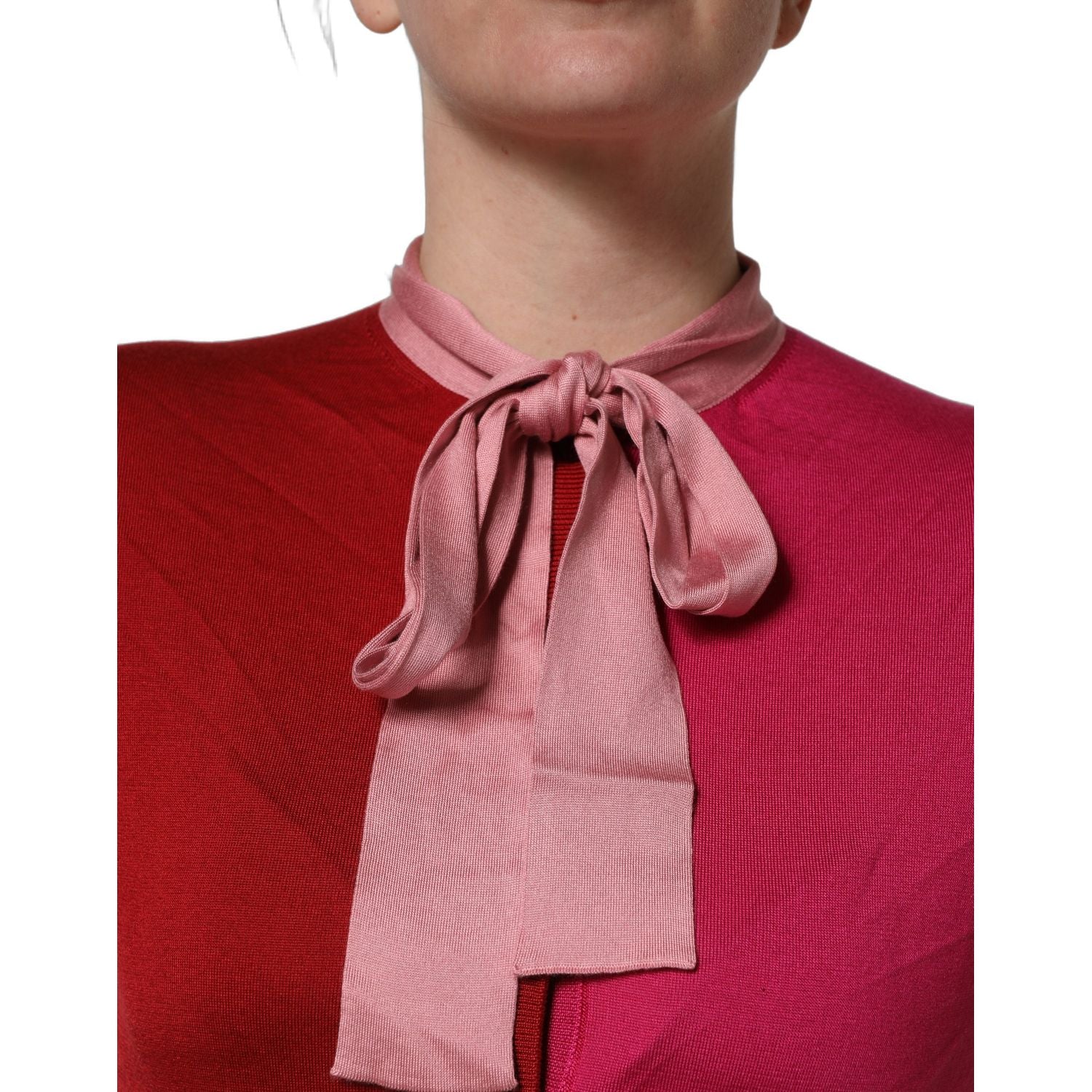 Dolce & Gabbana Pink Short Sleeves Buttoned Ascot Collar Top