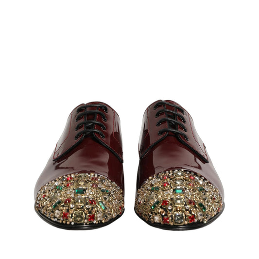 Dolce & Gabbana Maroon Embellished Derby Dress Formal Shoes