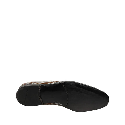 Dolce & Gabbana White Gold Sequined Slip On Loafers Shoes