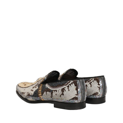 Dolce & Gabbana Multicolor Embroidered Sequin Loafers Shoes