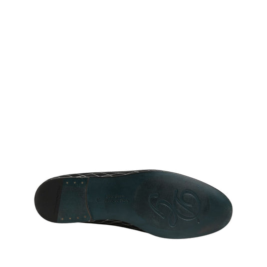 Dolce & Gabbana Black Velvet Diamond Stitched Loafers Shoes